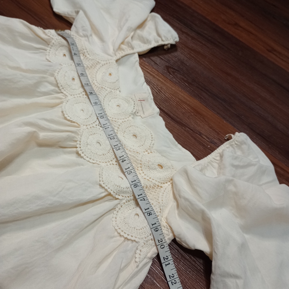 Anthropologie Lace babydoll Top In Cream Linen Blend Cottagecore Prairie - Picture 8 of 11